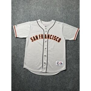 Mens MLB Baseball San Francisco Giants Majestic Gray Button Jersey, Size L